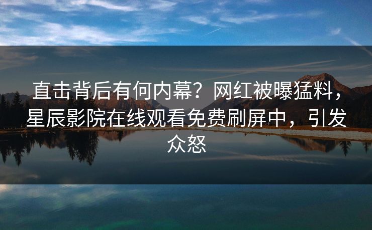 直击背后有何内幕？网红被曝猛料，星辰影院在线观看免费刷屏中，引发众怒